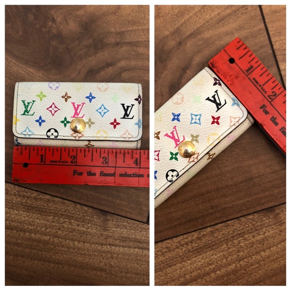 Louis Vuitton AUTHENTIC Multicolore Murakami White Monogram 4 Ring Hook Key Case - Picture 8 of 16
